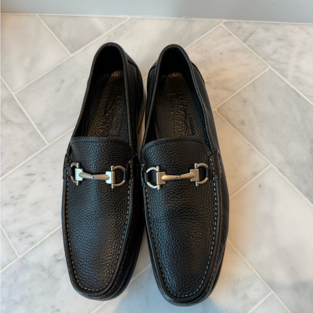 Salvatore Ferragamo Black Leather Slip-On Loafers
